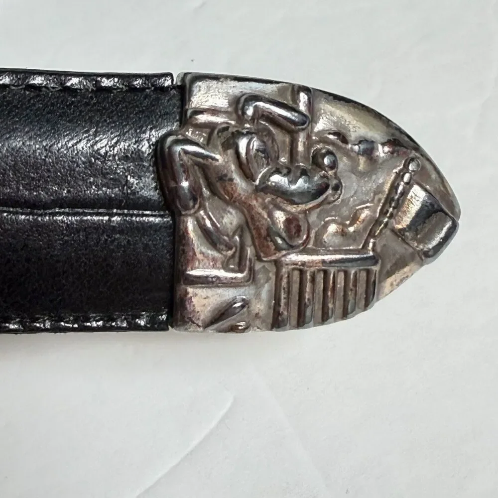 Brighton Disney Mickey Train Conductor Black Leather Belt Silver Tone Size 30